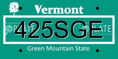 425SGE Vermont License Plate