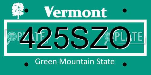 425SZO Vermont License Plate