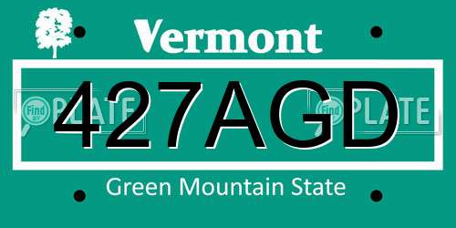 427AGD Vermont License Plate