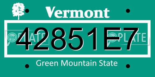 42851E7 Vermont License Plate