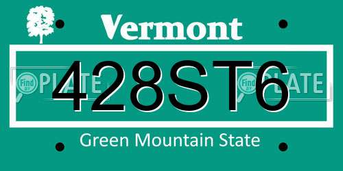 428ST6 Vermont License Plate