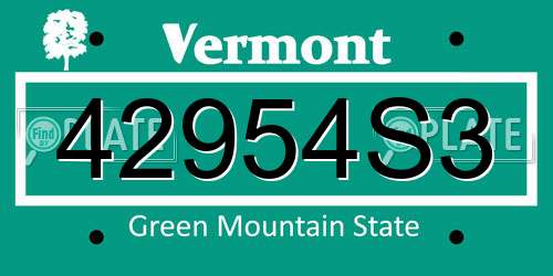 42954S3 Vermont License Plate