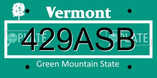 429ASB Vermont License Plate