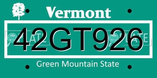 42GT926 Vermont License Plate