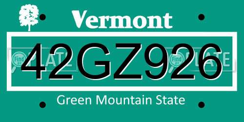 42GZ926 Vermont License Plate