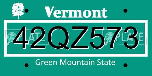 42QZ573 Vermont License Plate