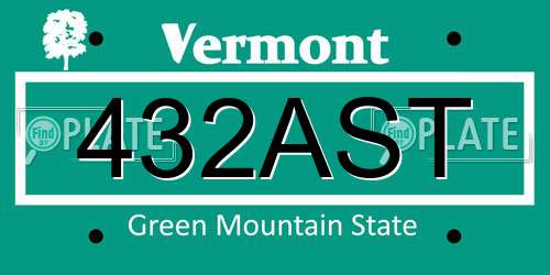 432AST Vermont License Plate