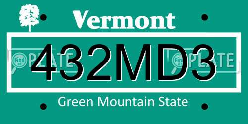 432MD3 Vermont License Plate