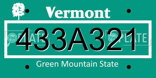 433A321 Vermont License Plate