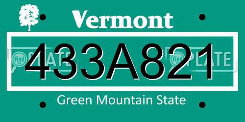 433A821 Vermont License Plate