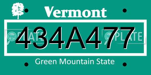 434A477 Vermont License Plate