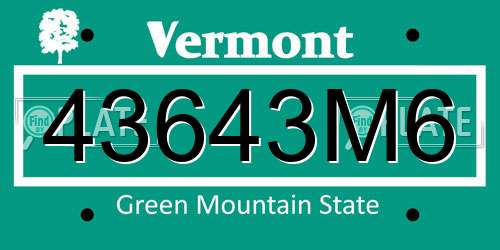 43643M6 Vermont License Plate