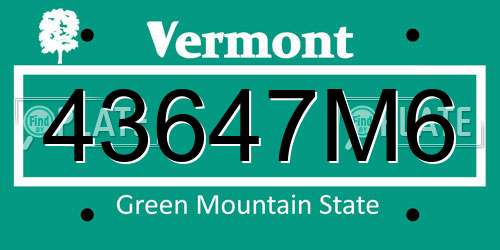 43647M6 Vermont License Plate