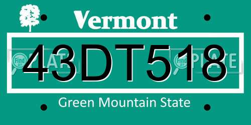 43DT518 Vermont License Plate