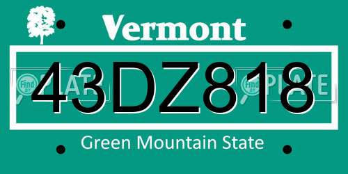 43DZ818 Vermont License Plate