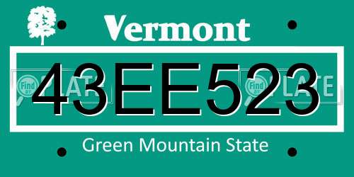 43EE523 Vermont License Plate