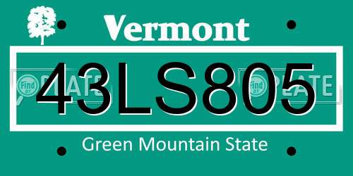 43LS805 Vermont License Plate