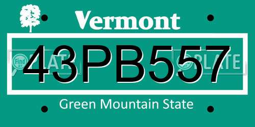 43PB557 Vermont License Plate