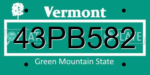 43PB582 Vermont License Plate