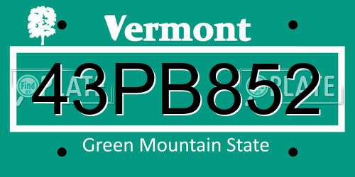 43PB852 Vermont License Plate