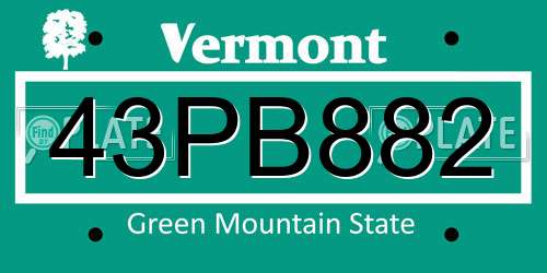 43PB882 Vermont License Plate