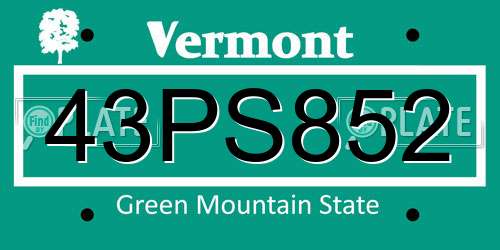 43PS852 Vermont License Plate