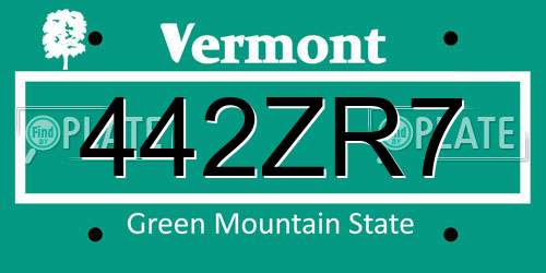 442ZR7 Vermont License Plate