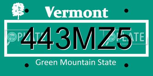 443MZ5 Vermont License Plate