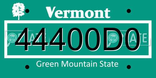 44400D0 Vermont License Plate