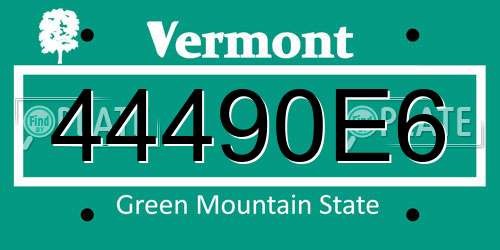 44490E6 Vermont License Plate