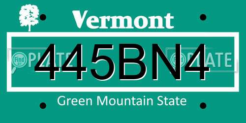 445BN4 Vermont License Plate