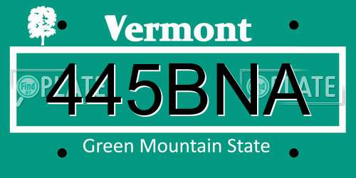 445BNA Vermont License Plate