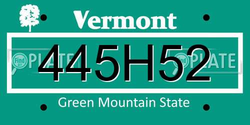 445H52 Vermont License Plate