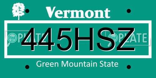 445HSZ Vermont License Plate