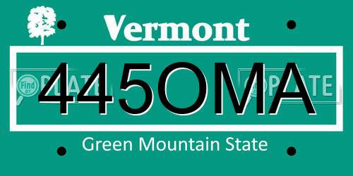 445OMA Vermont License Plate