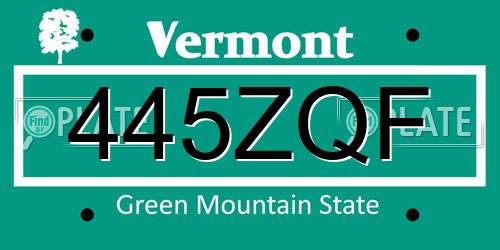 445ZQF Vermont License Plate