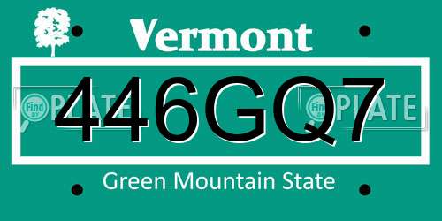 446GQ7 Vermont License Plate