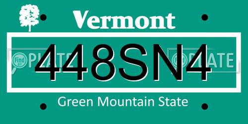 448SN4 Vermont License Plate