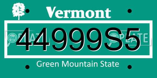 44999S5 Vermont License Plate