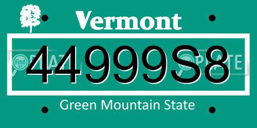 44999S8 Vermont License Plate