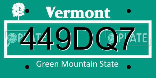449DQ7 Vermont License Plate