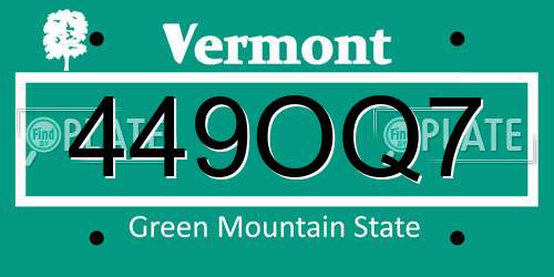 449OQ7 Vermont License Plate