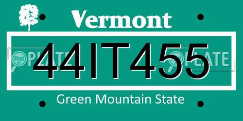 44IT455 Vermont License Plate