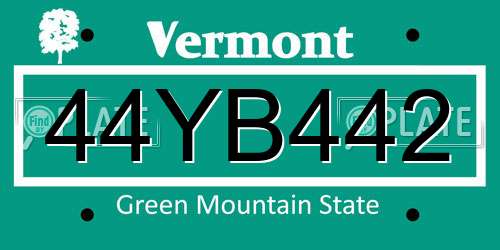 44YB442 Vermont License Plate