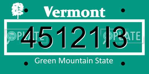 45121I3 Vermont License Plate