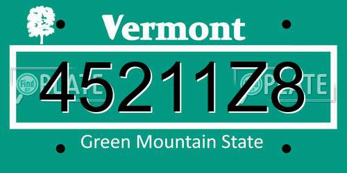 45211Z8 Vermont License Plate