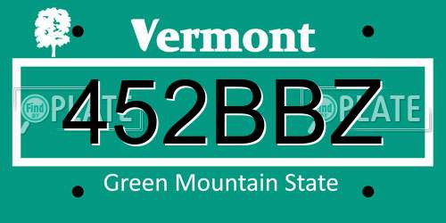 452BBZ Vermont License Plate