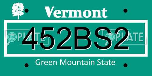 452BS2 Vermont License Plate