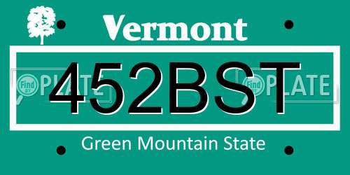 452BST Vermont License Plate