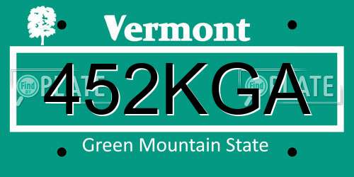 452KGA Vermont License Plate